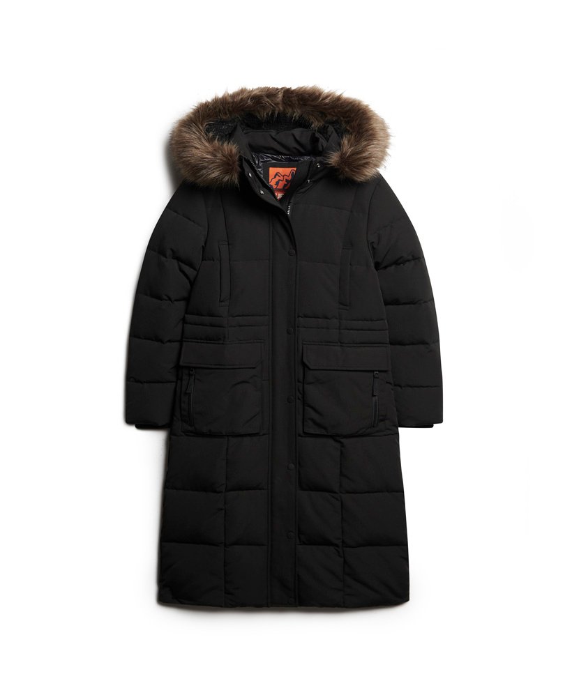everest longline puffer coat in gitzwart
