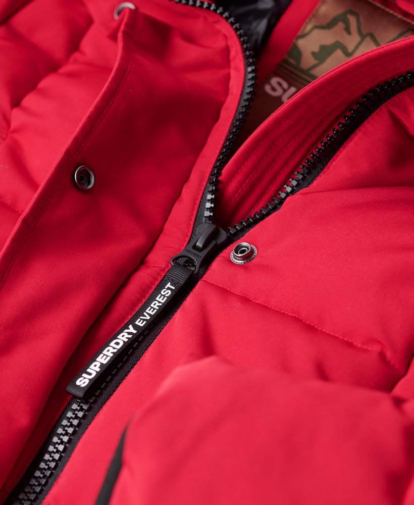 everest longline puffer coat in diep rood