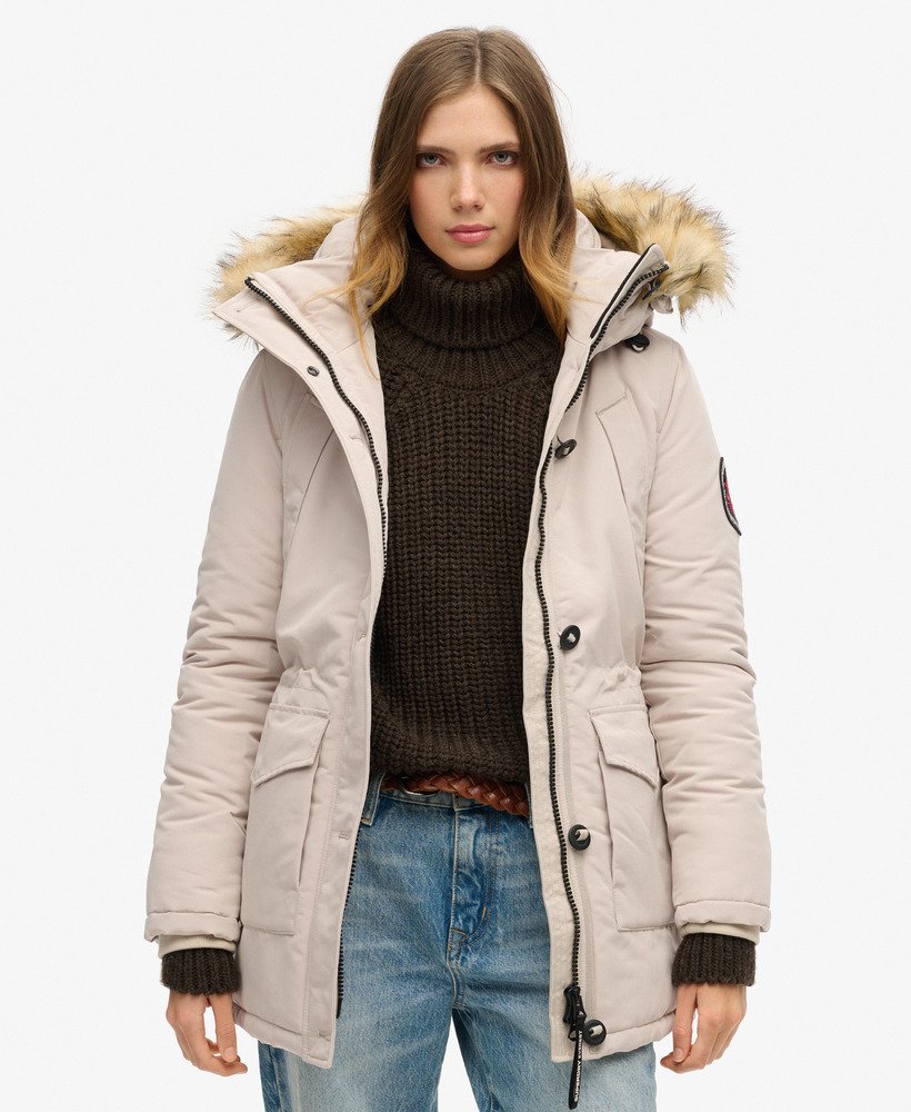 everest parka met capuchon van imitatiebont in chateau gray