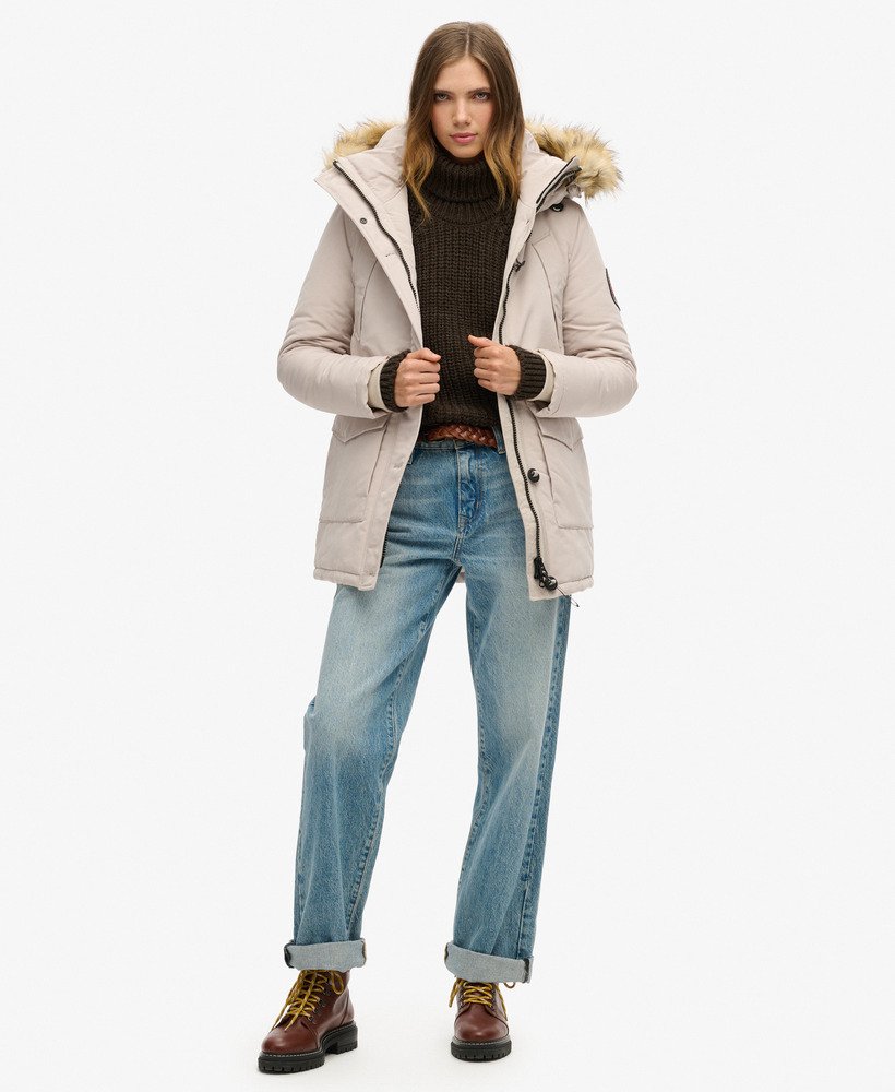 everest parka met capuchon van imitatiebont in chateau gray
