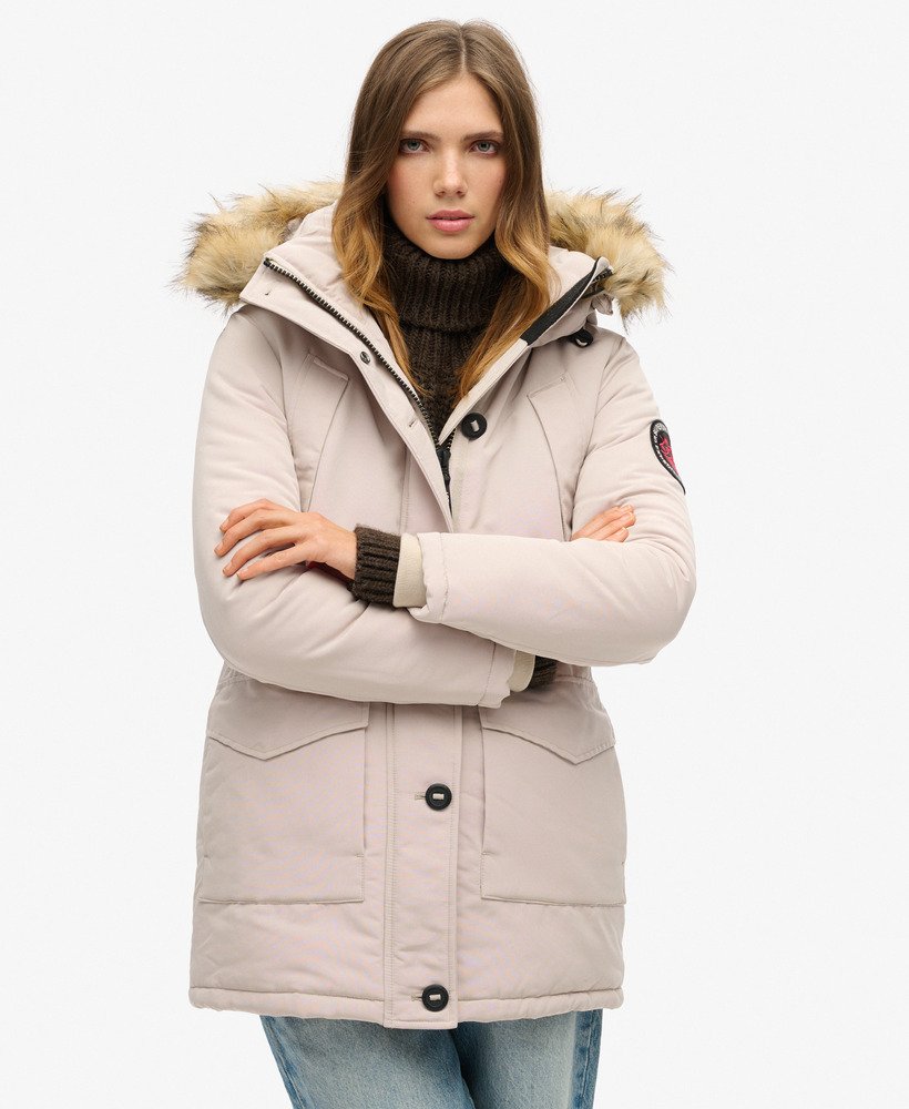everest parka met capuchon van imitatiebont in chateau gray