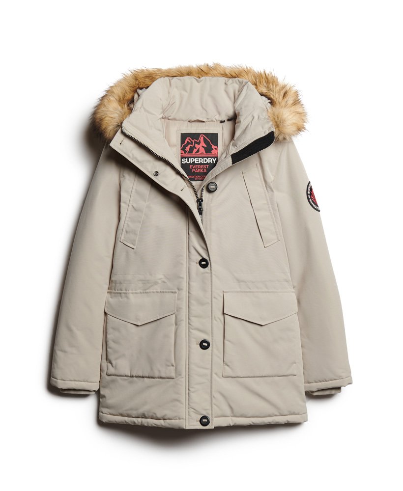 everest parka met capuchon van imitatiebont in chateau gray