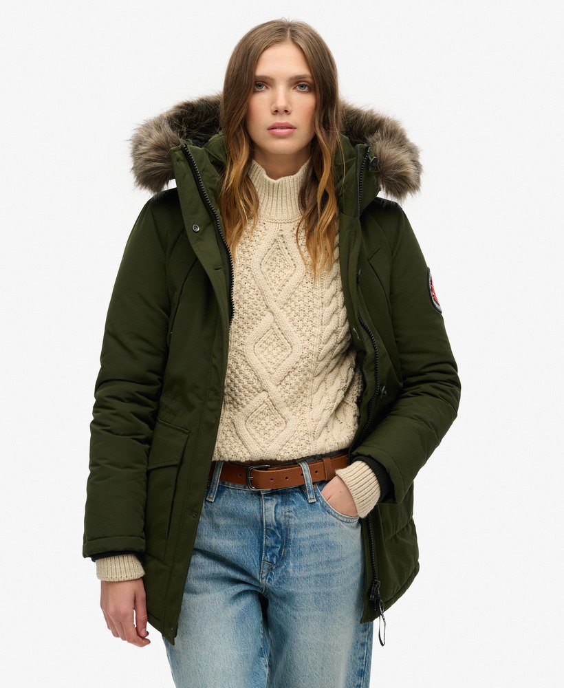 everest parka met capuchon van imitatiebont in abyss khaki