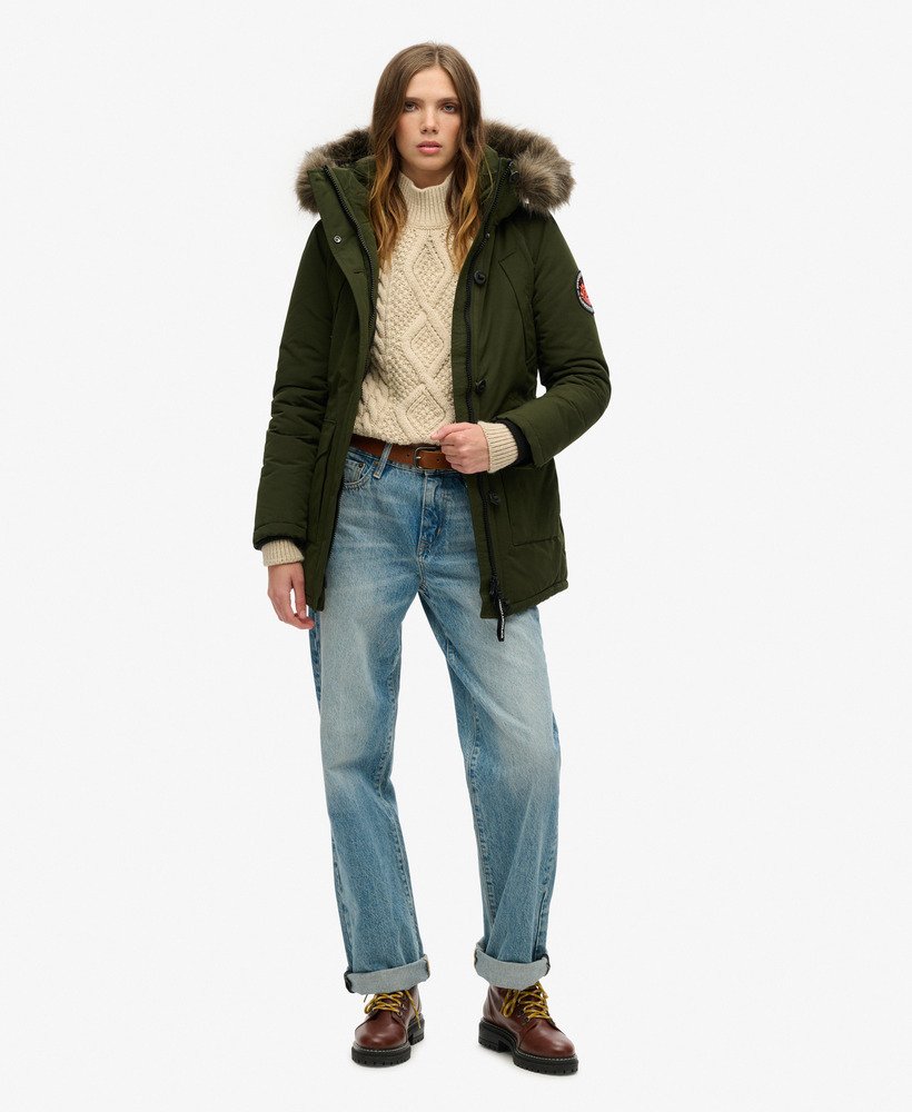 everest parka met capuchon van imitatiebont in abyss khaki