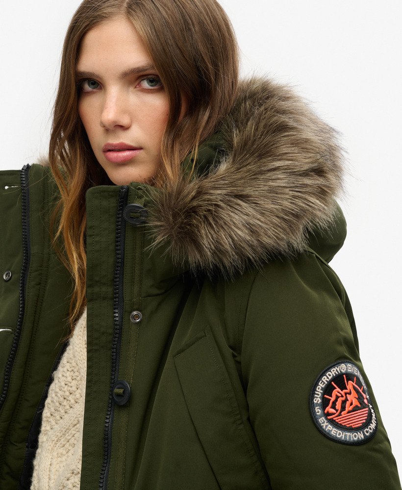 everest parka met capuchon van imitatiebont in abyss khaki