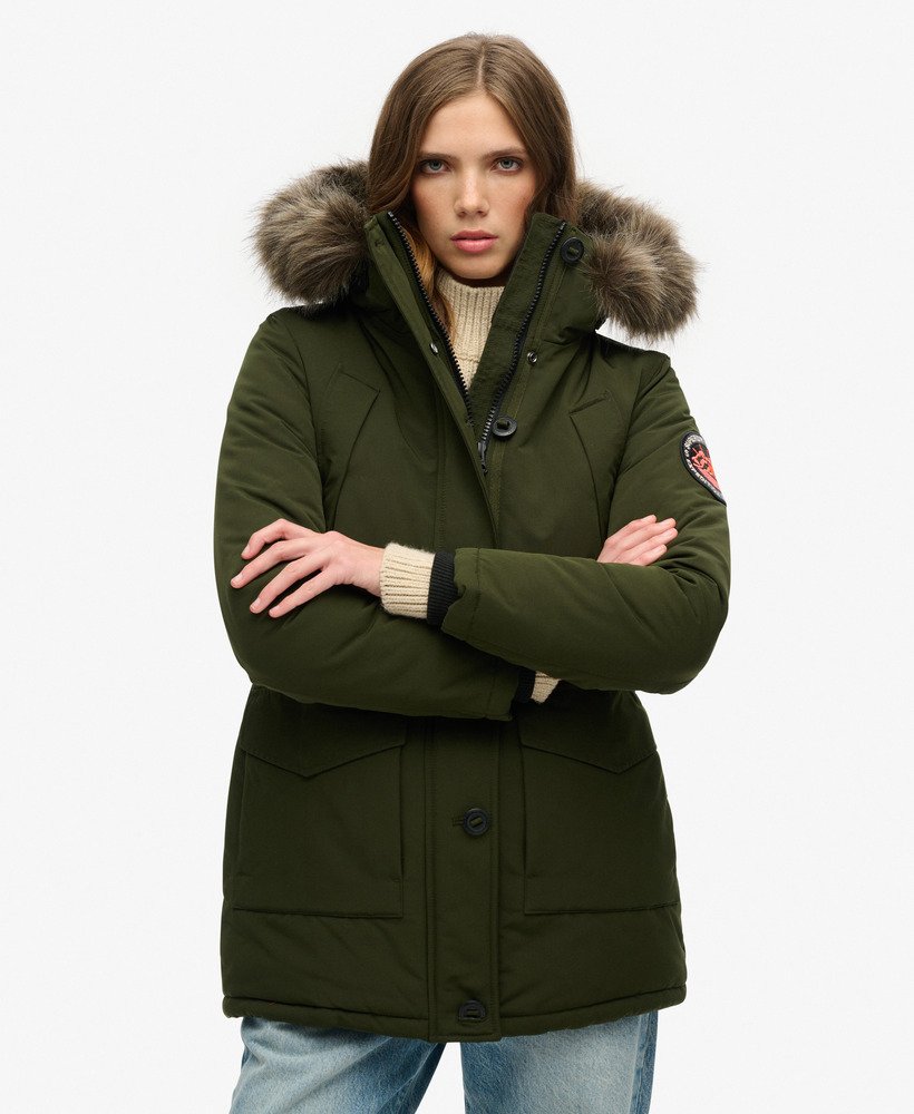everest parka met capuchon van imitatiebont in abyss khaki