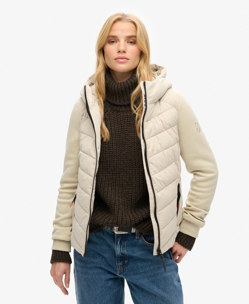 capuchon storm hybrid gewatteerde jas in pelican beige