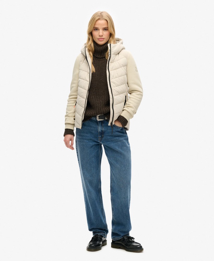 capuchon storm hybrid gewatteerde jas in pelican beige