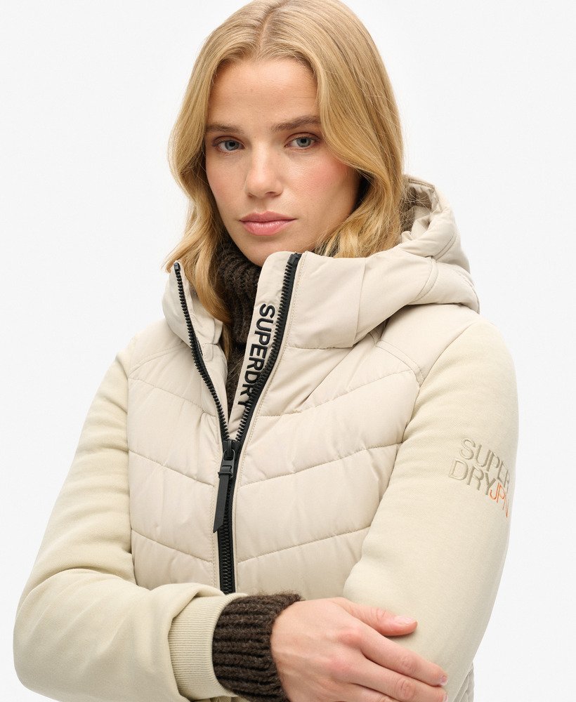 capuchon storm hybrid gewatteerde jas in pelican beige
