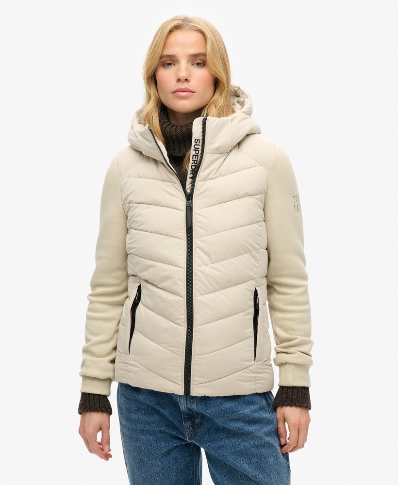 capuchon storm hybrid gewatteerde jas in pelican beige