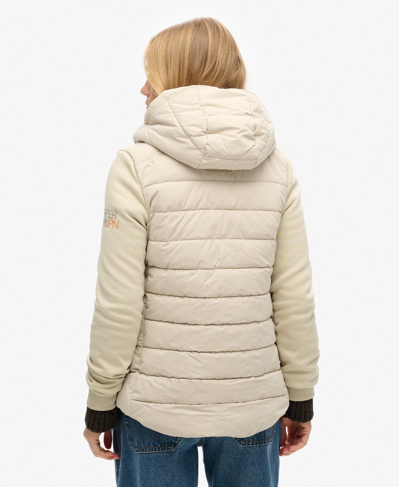 capuchon storm hybrid gewatteerde jas in pelican beige