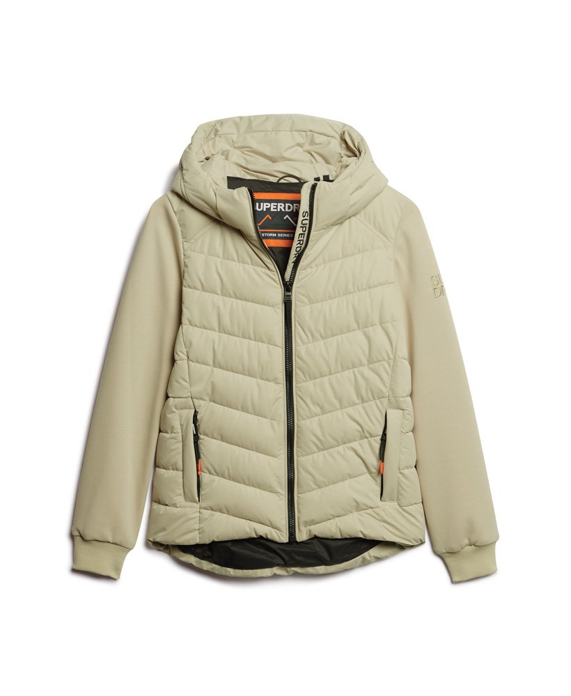 capuchon storm hybrid gewatteerde jas in pelican beige