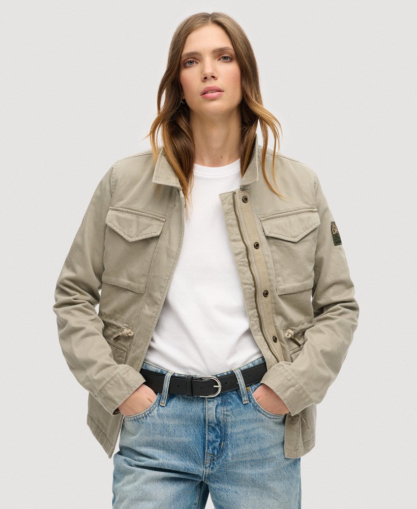 geborduurd m65 militair jack in vintage kaki
