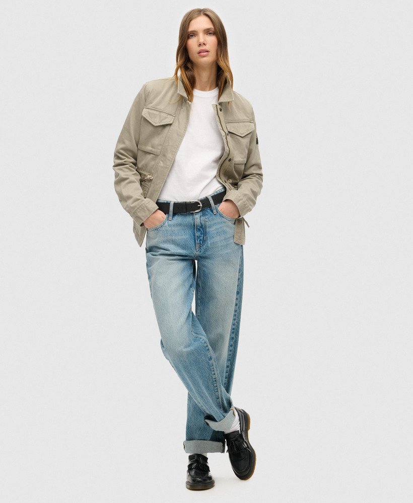 geborduurd m65 militair jack in vintage kaki