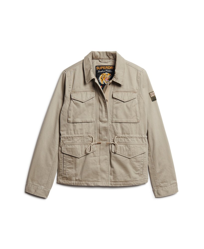 geborduurd m65 militair jack in vintage kaki