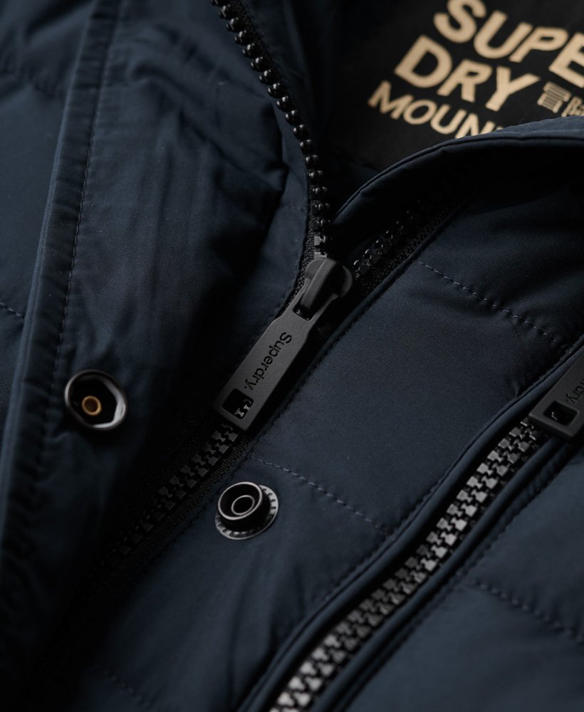 fuji hooded longline puffer coat in nordic chrome navy