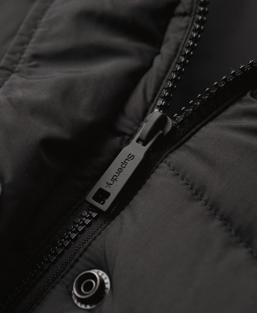 fuji gewatteerde jas met capuchon middellang model in zwart