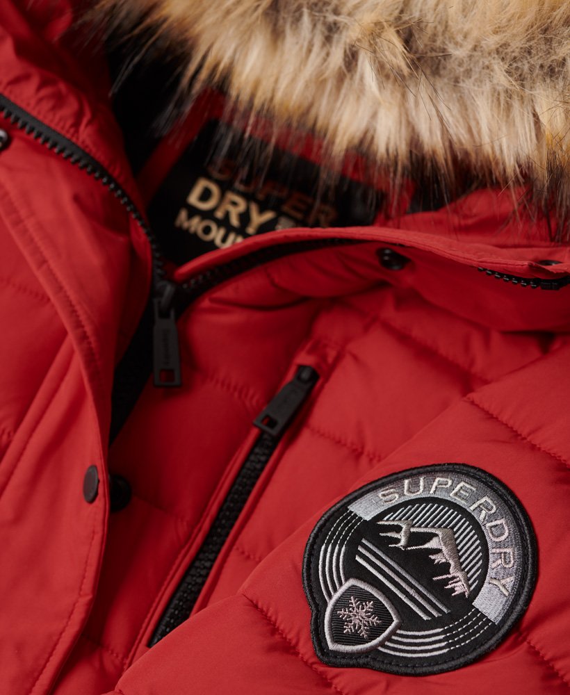 fuji hooded mid length puffer coat in varsity red