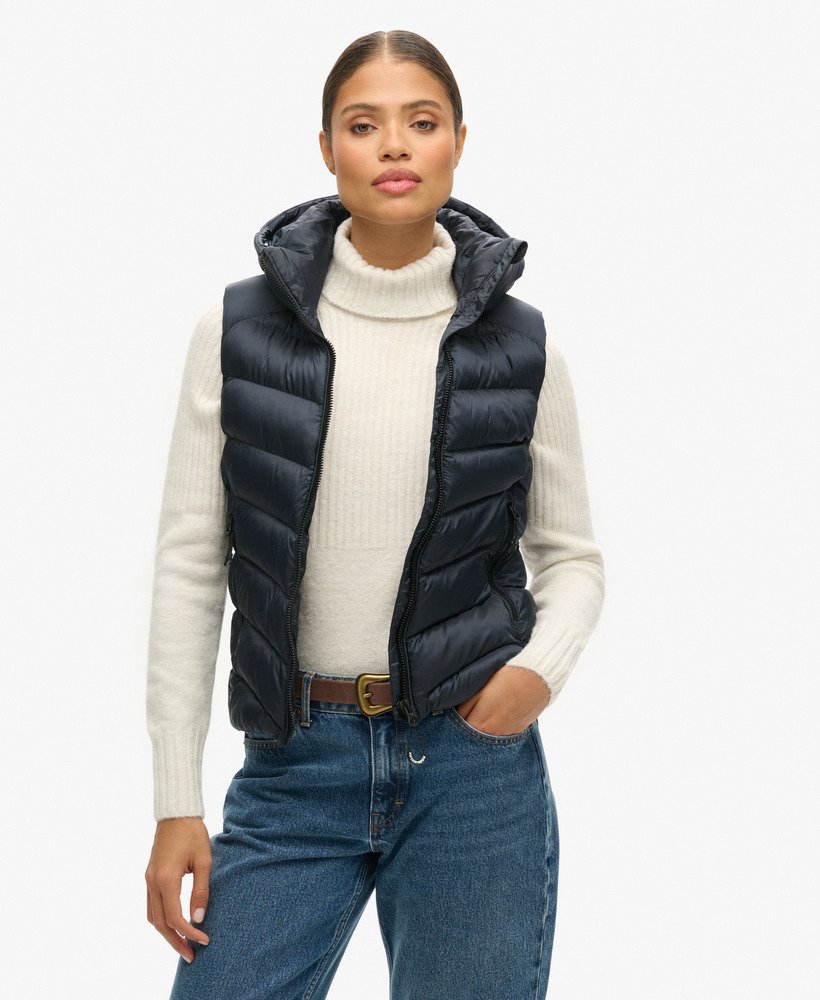 gewatteerd fuji-vest met capuchon in eclipse navy