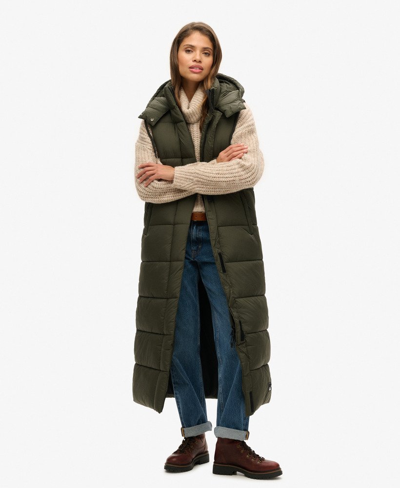 capuchonvest van ripstopstof in kaki ruitpatroon