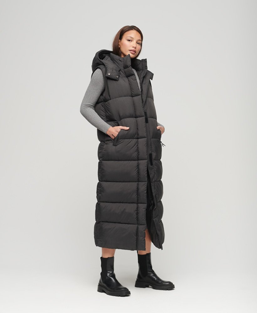 capuchonvest van ripstopstof met lange pijpen in zwart ruitpatroon