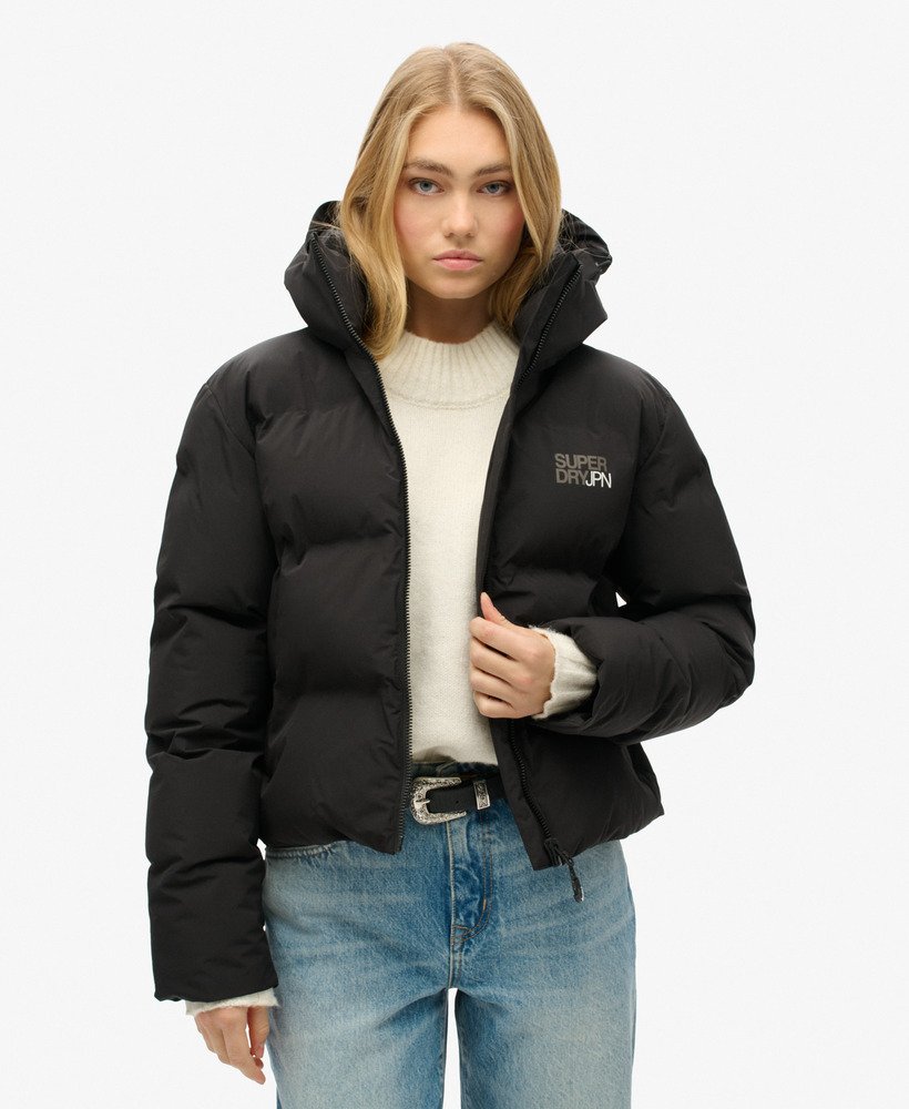 boxy pufferjack met capuchon in zwart