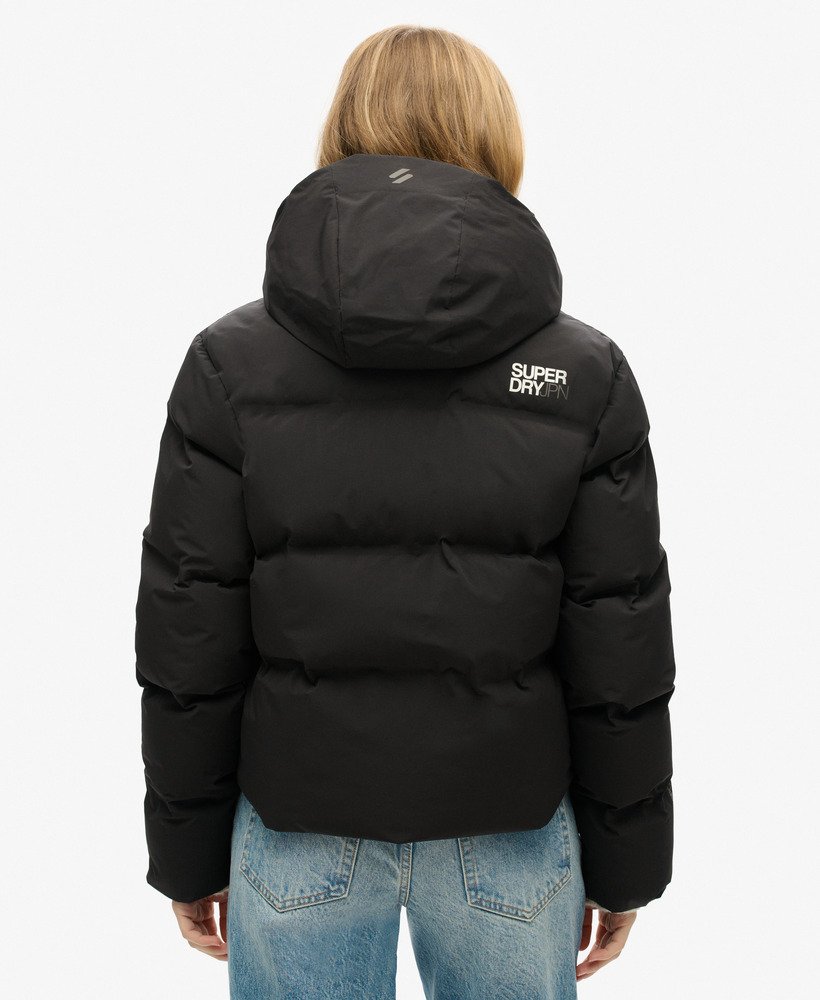 boxy pufferjack met capuchon in zwart