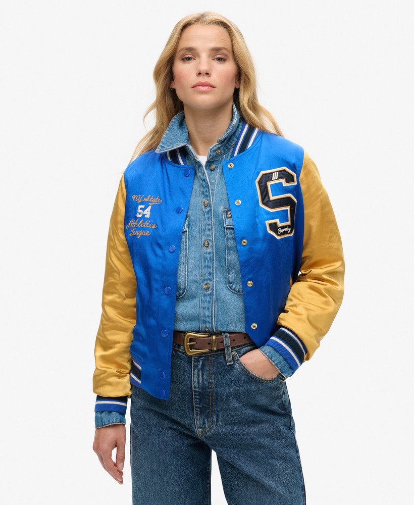 luxe varsity-jack in mazarine blauw