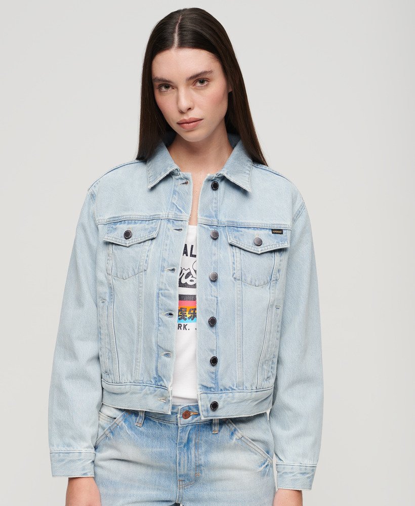geborduurd denim truckerjack in echo light vintage