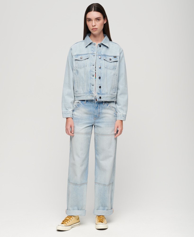 geborduurd denim truckerjack in echo light vintage