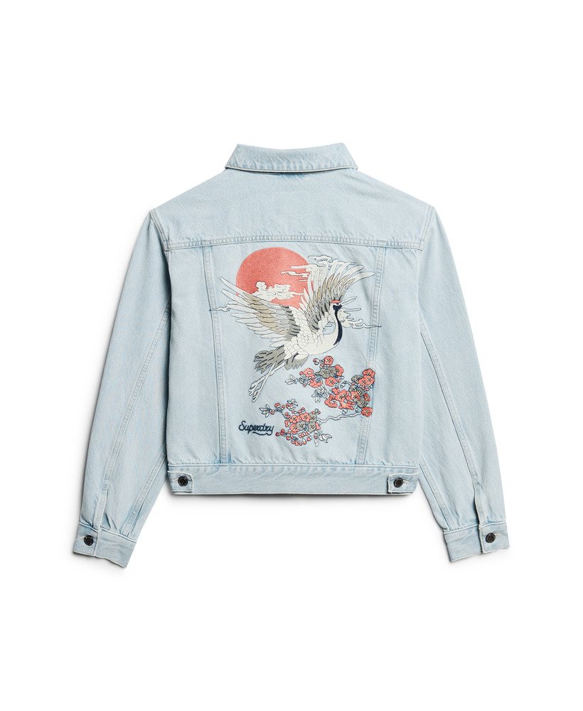 geborduurd denim truckerjack in echo light vintage