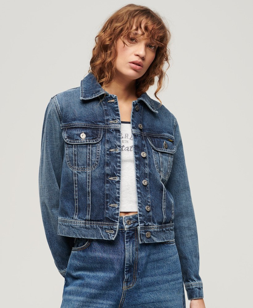 slim denim truckerjack in beverley blue