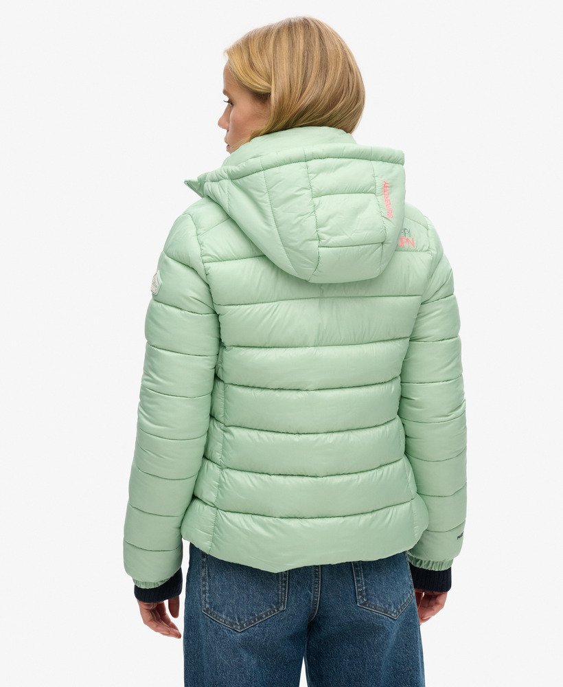 gewatteerde fuji-jas met capuchon in zeegroen