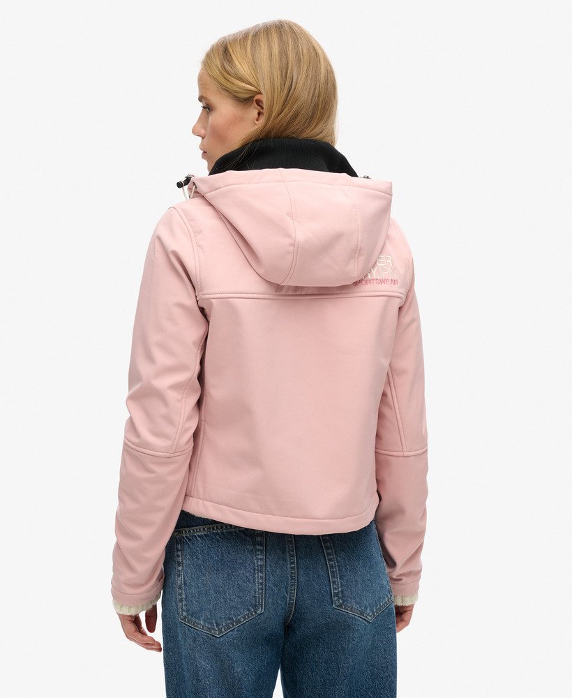 softshell trekkersjack met capuchon in vintage blushroze.