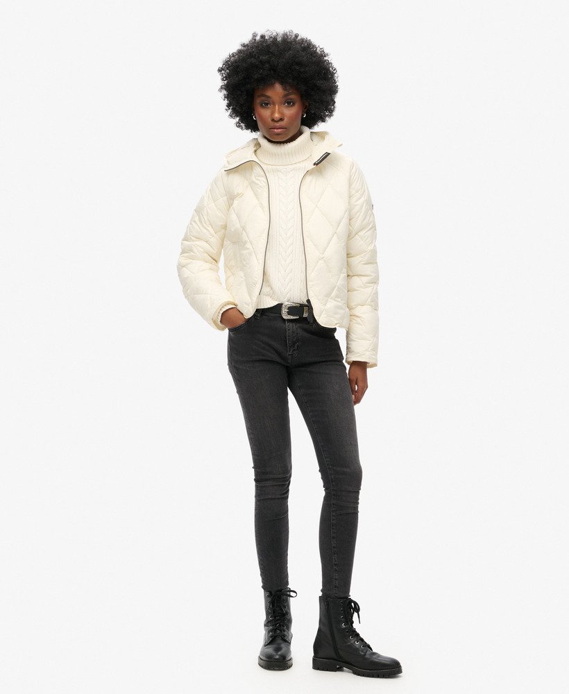 gewatteerde jas met capuchon in star white