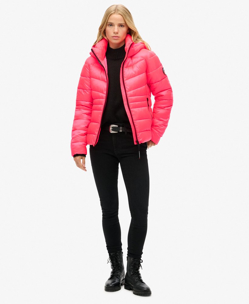 gewatteerde jas met capuchon van fuji in hyper fire pink