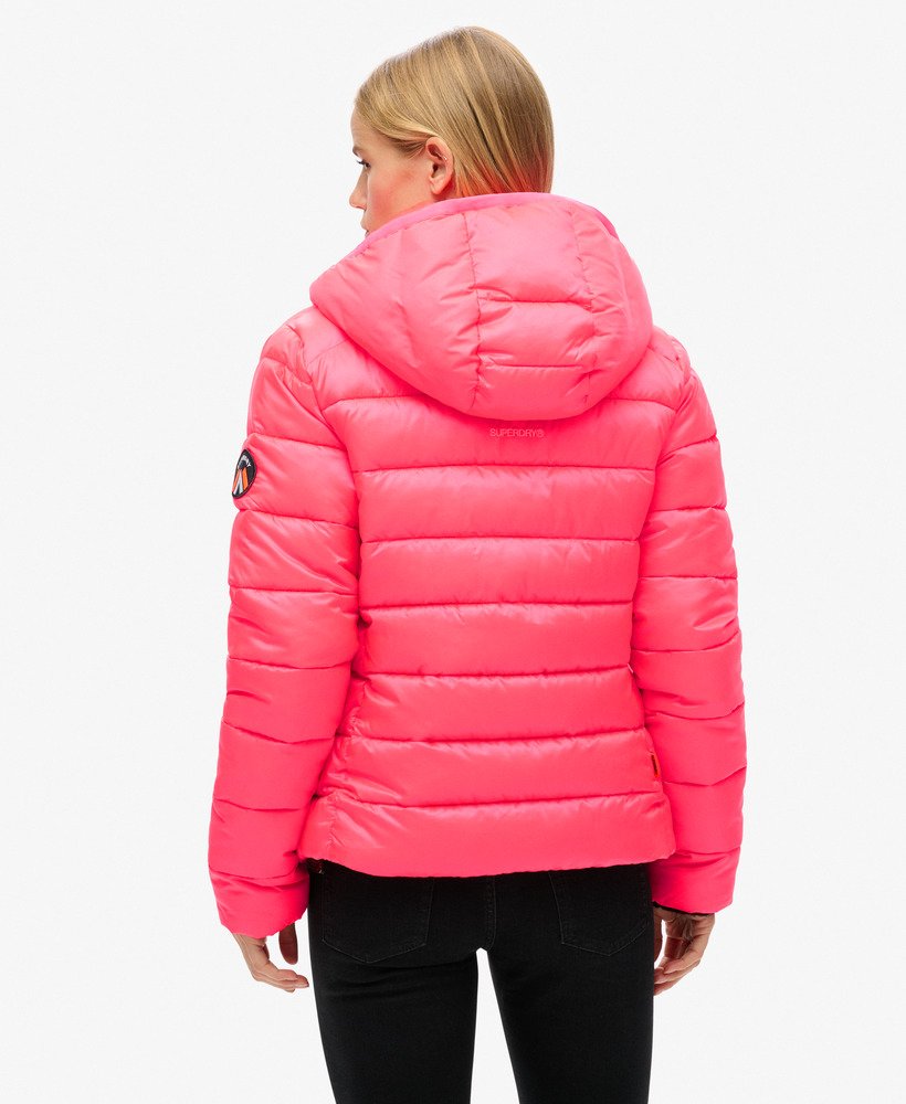 gewatteerde jas met capuchon van fuji in hyper fire pink