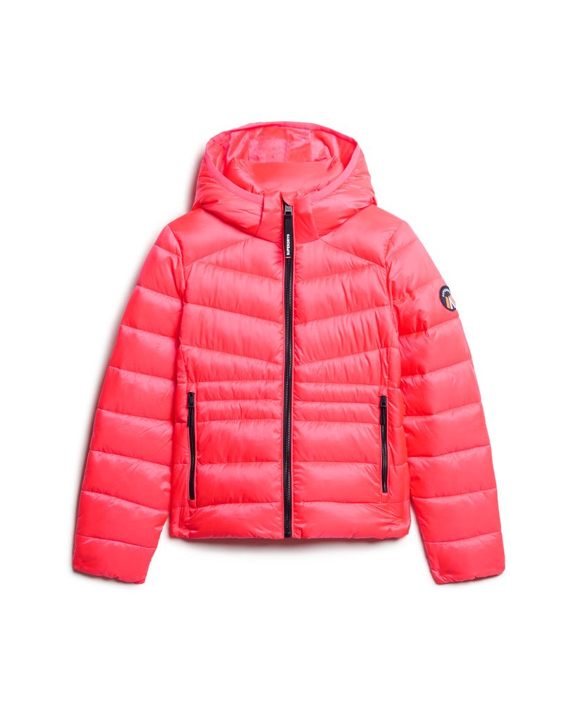 gewatteerde jas met capuchon van fuji in hyper fire pink