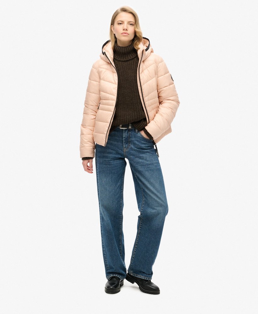 gewatteerde fuji-jas met capuchon in frappe beige