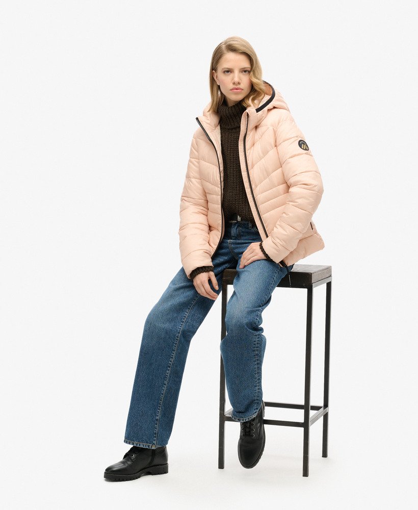 gewatteerde fuji-jas met capuchon in frappe beige