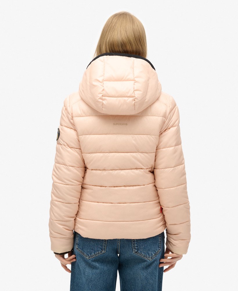 gewatteerde fuji-jas met capuchon in frappe beige