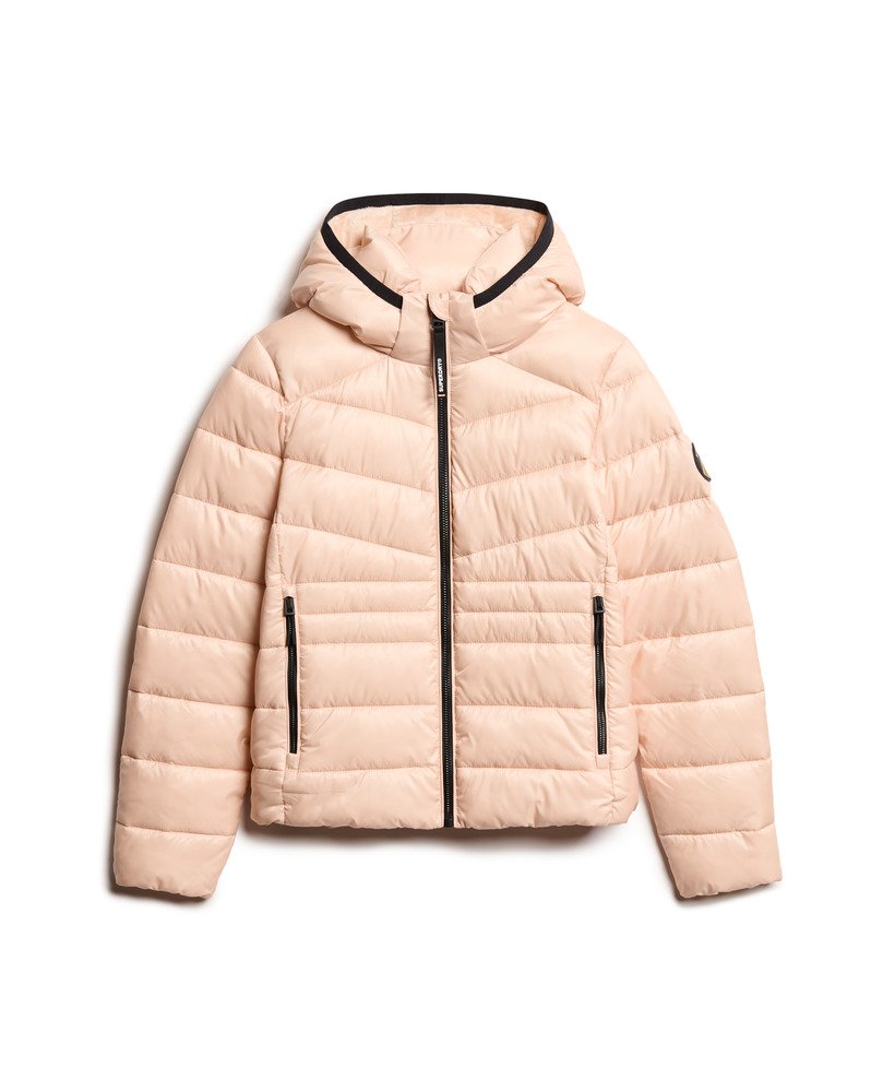 gewatteerde fuji-jas met capuchon in frappe beige