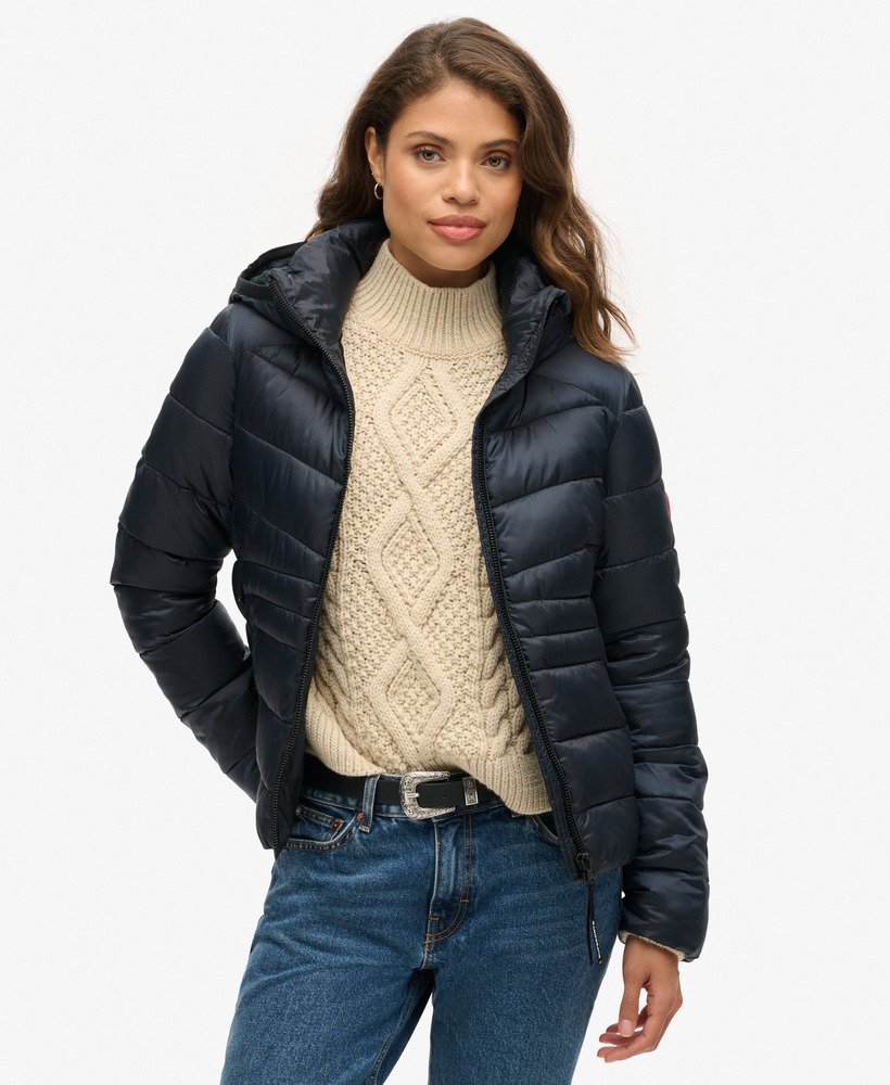 gewatteerde jas met capuchon van fuji in eclipse navy