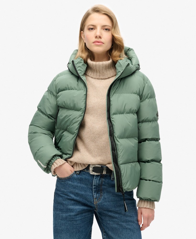 gewatteerde sportjas met capuchon in laurel khaki