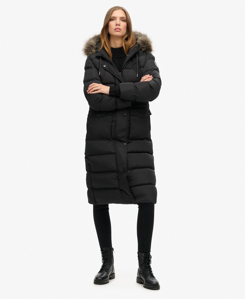 everest lange jas van imitatiebont in zwart