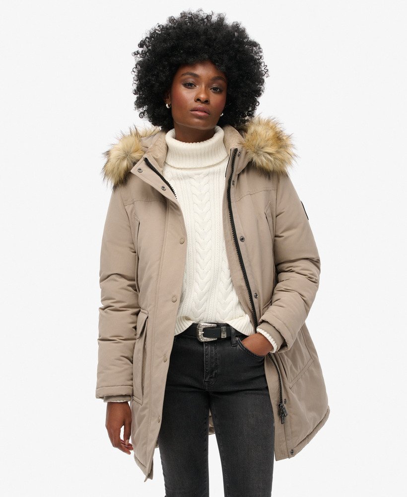 everest parka van imitatiebont in diepbeige slub