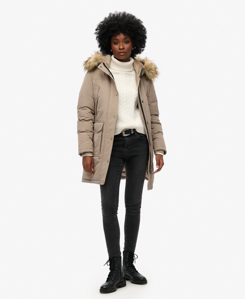 everest parka van imitatiebont in diepbeige slub