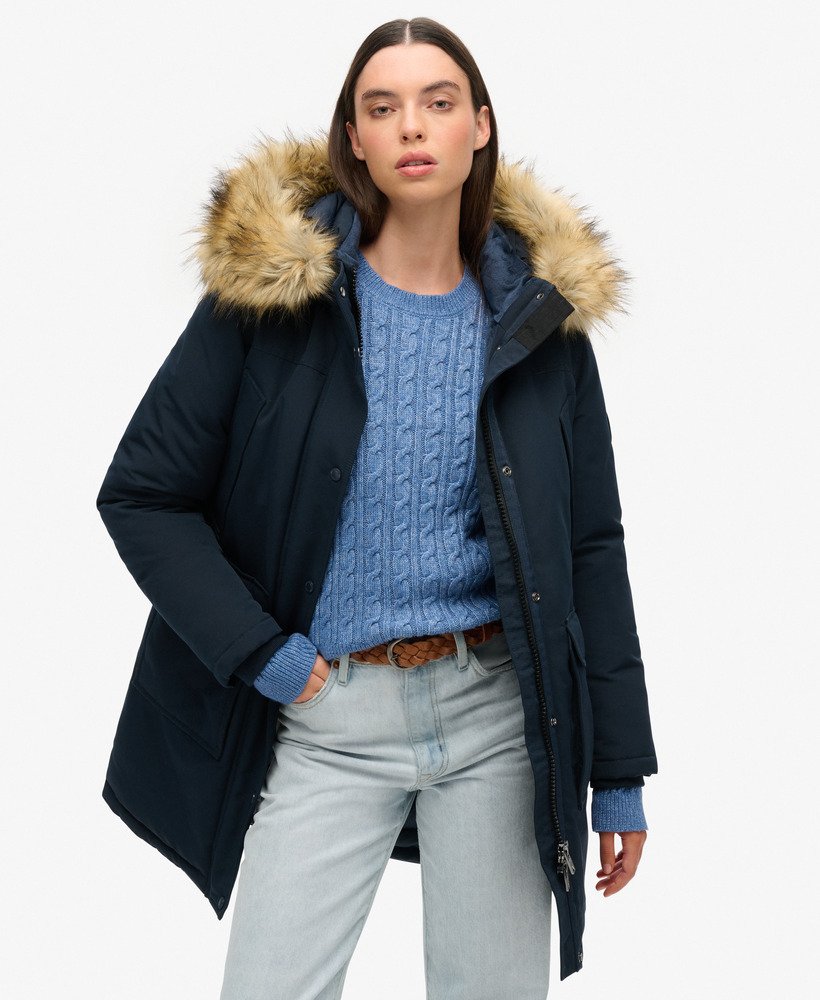 everest parka van imitatiebont in nordic chrome navy