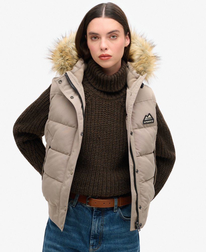 everest gilet van imitatiebont in diepbeige slub