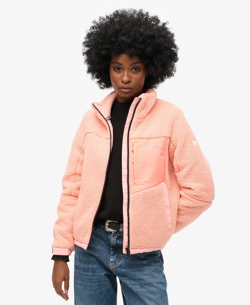 fleece trekkerjack in perzik-parelroze
